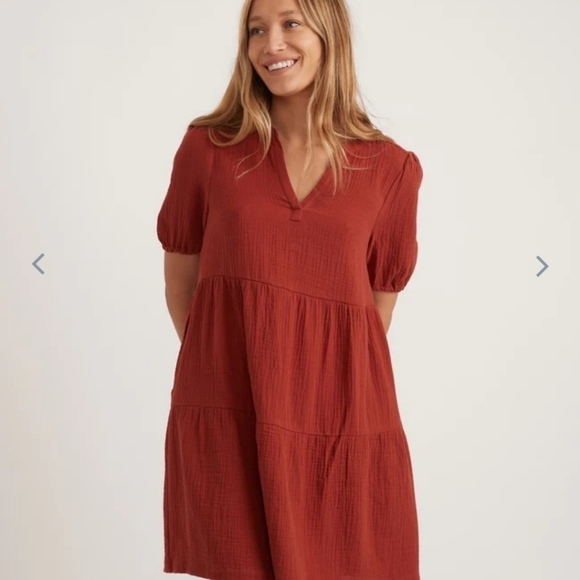 MARINE layer Jamie Short Sleeve Mini Dress in poinsettia Red - Picture 4 of 6